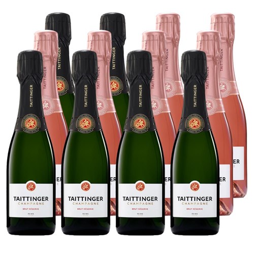 Case of 12 Bottles of Mixed Taittinger Brut & Rosé Champagne 37.5cl – Ideal for Parties or Giveaways